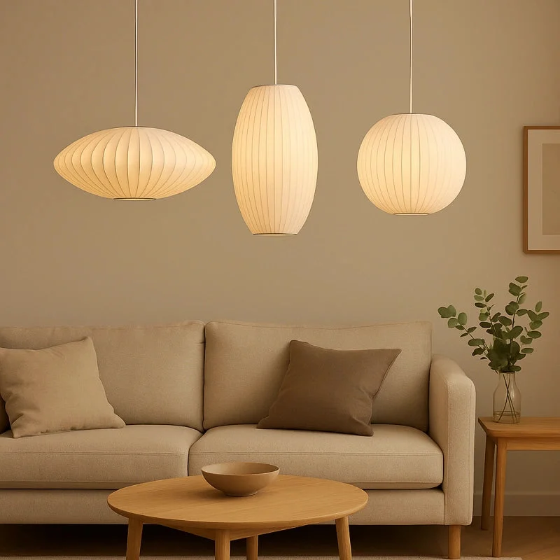 Lámpara colgante de tela blanca estilo nórdico LED regulable en altura para salón