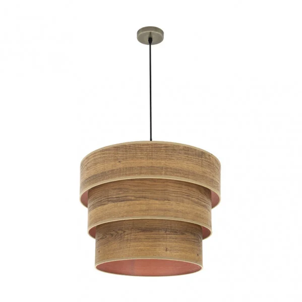 Lámpara Colgante Cuero/Madera Oscura Cuero Madera Oscura  3xE27