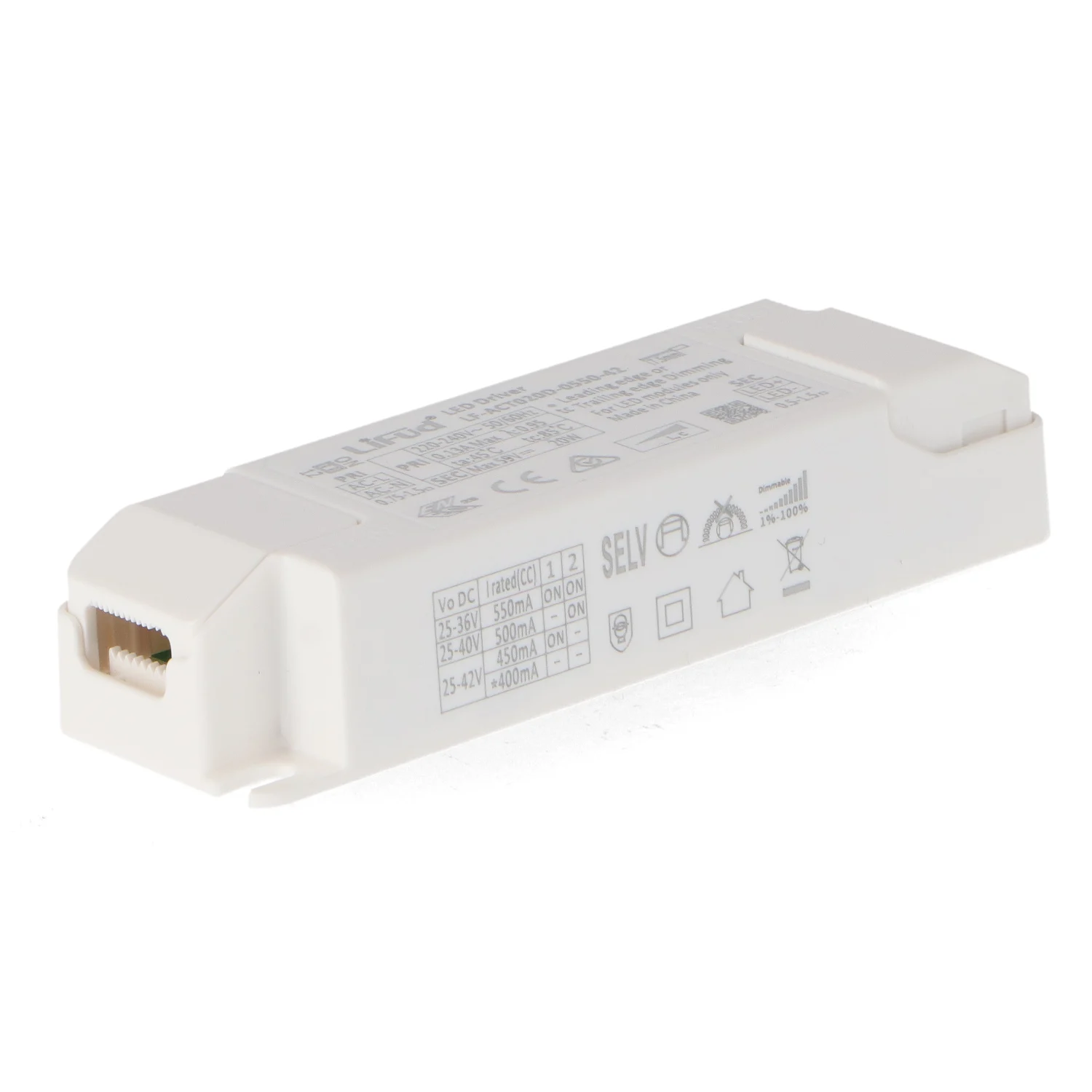Driver Lifud Regulable Triac Salida 25-42V Dc 20W No Flicker LF-ACT020D-0550-42 IP20