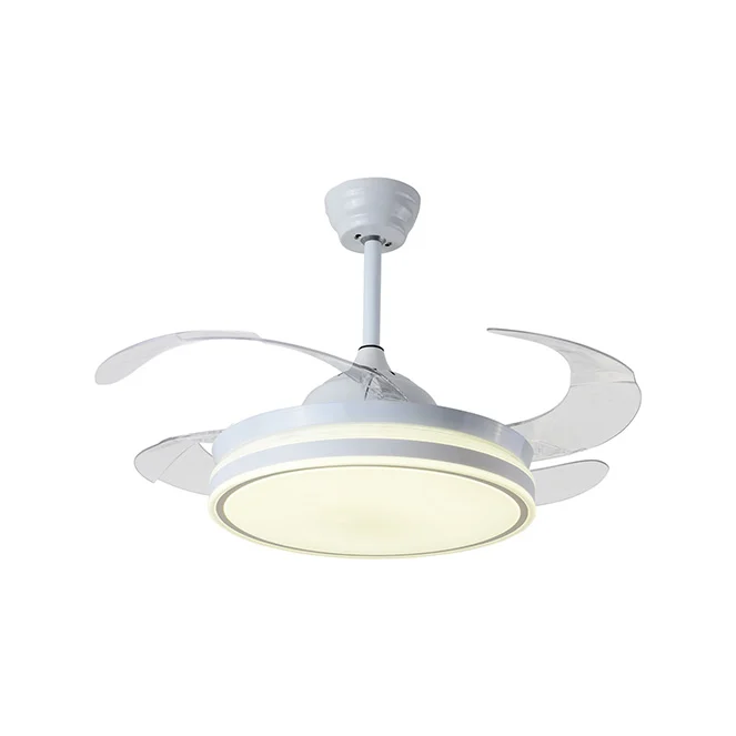 Ventilador de Techo LED Blanco 4 Aspas Transparentes DC 48W Ø91cm 3000+4000+6000 con Mando a Distancia y Palas Retráctiles