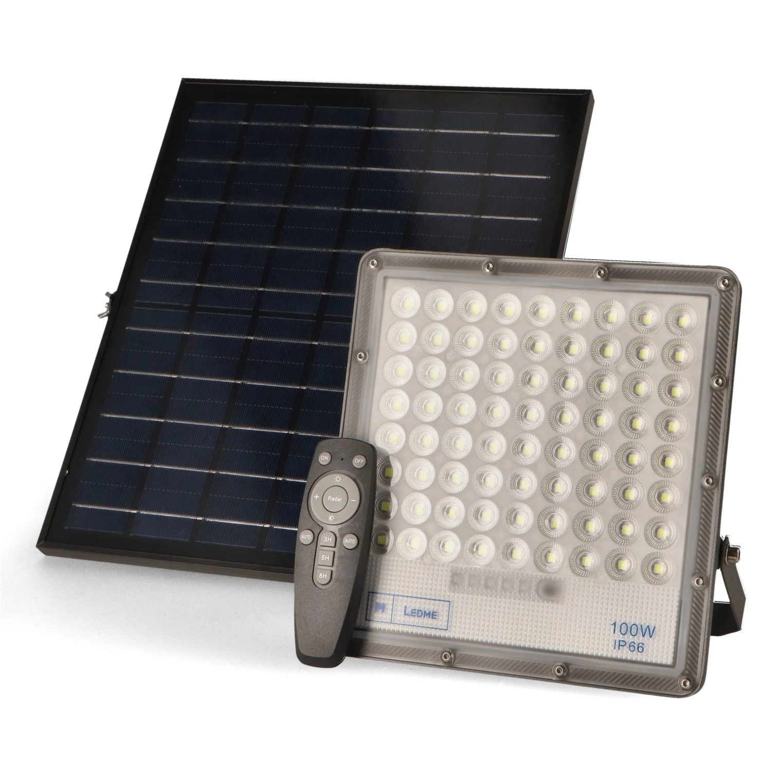 Foco Proyector LED Solar 100W IP66 con Sensor Crepuscular con Control Remoto