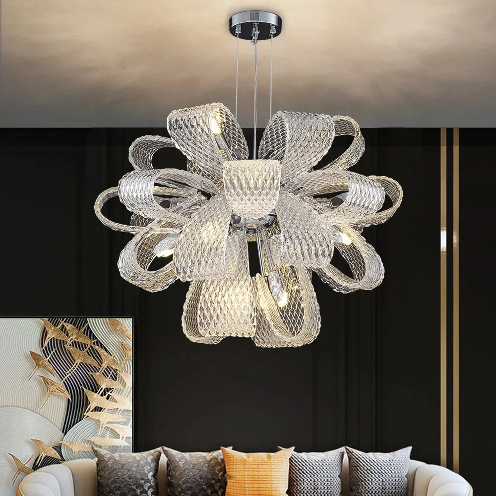 Lampara colgante flor de vidrio moderna con LED regulable en altura para salon