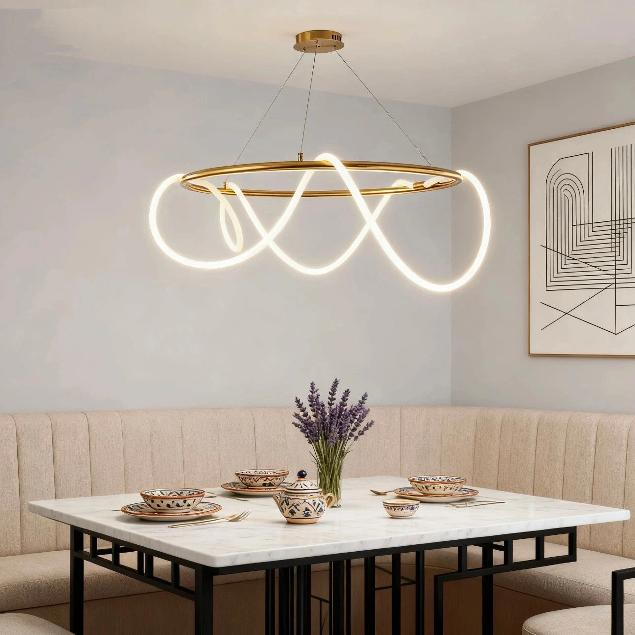 Lámpara colgante de diseño circular moderna LED regulable para comedor