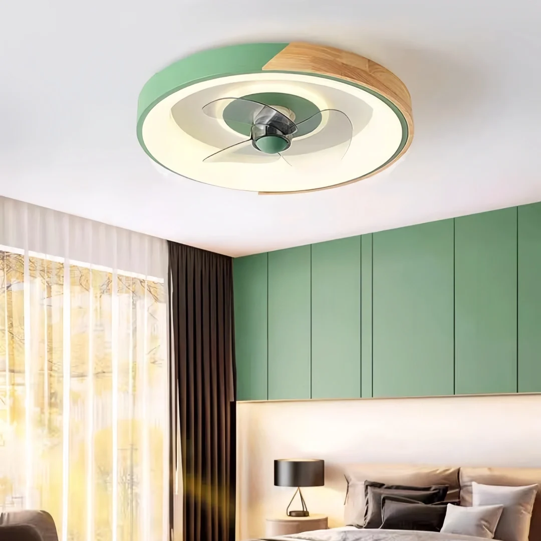 Ventilador de techo con luz LED nórdico silencioso con temporizador para dormitorio