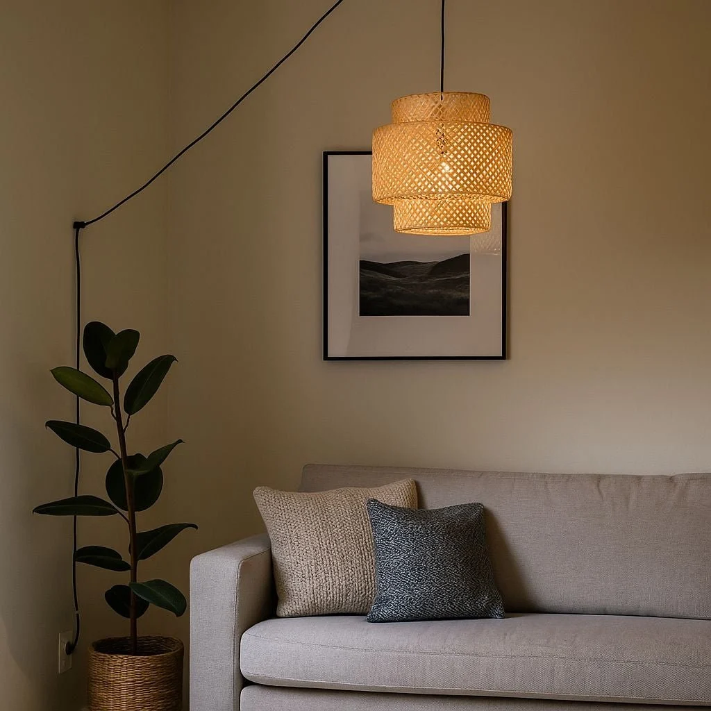 Lámpara colgante de mimbre "JENSEN" - Ø40cm - Con interruptor y enchufe - E27