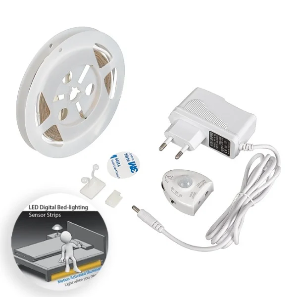 Kit Tira LED para Camas 3W 12V IP20 Dimable con Fuente de Alimentación y Sensor de Movimiento (1.20 metros)