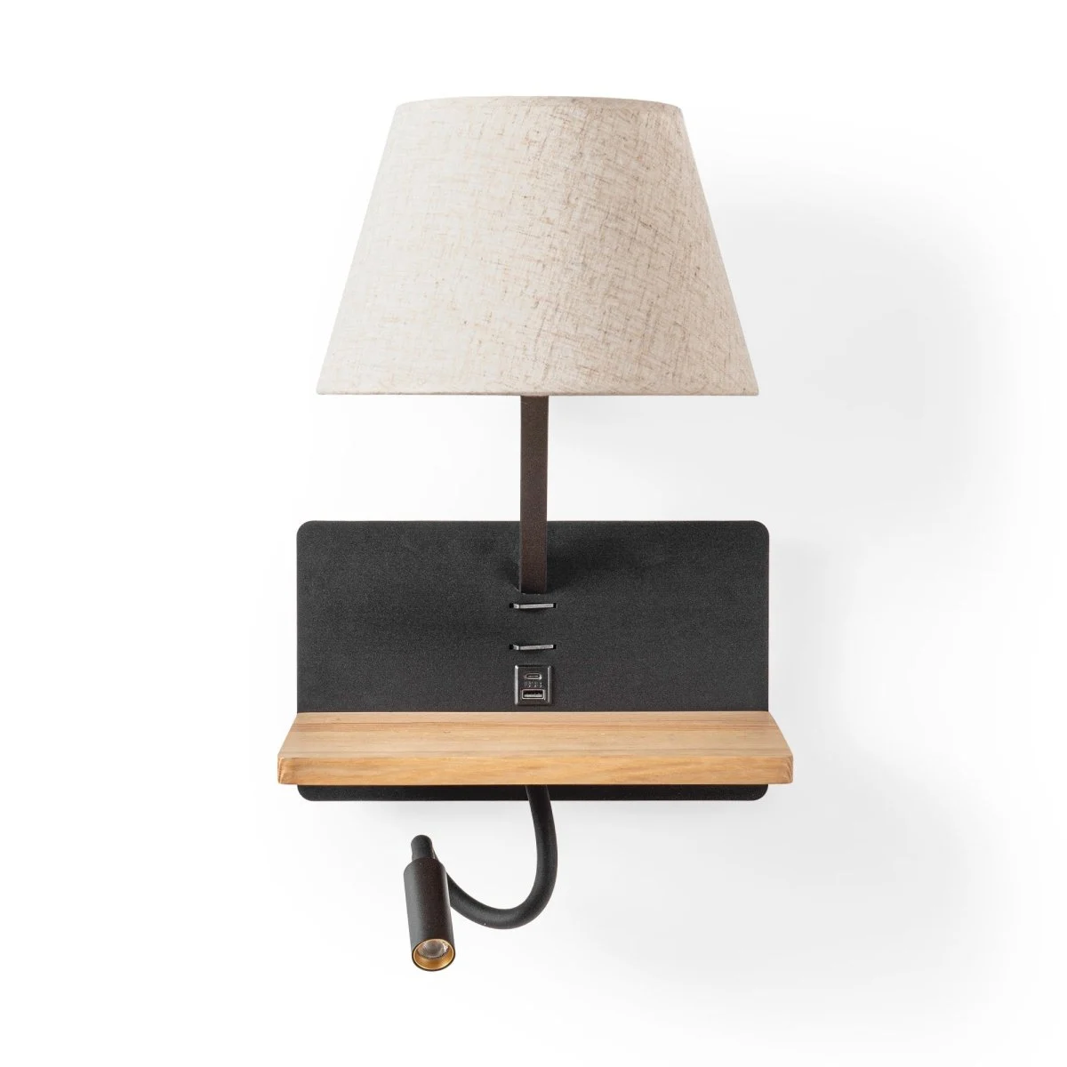 Aplique de pared para lectura "Artin USB + USBC" - Con foco LED orientable y puerto USB + USBC - E27 + 3W