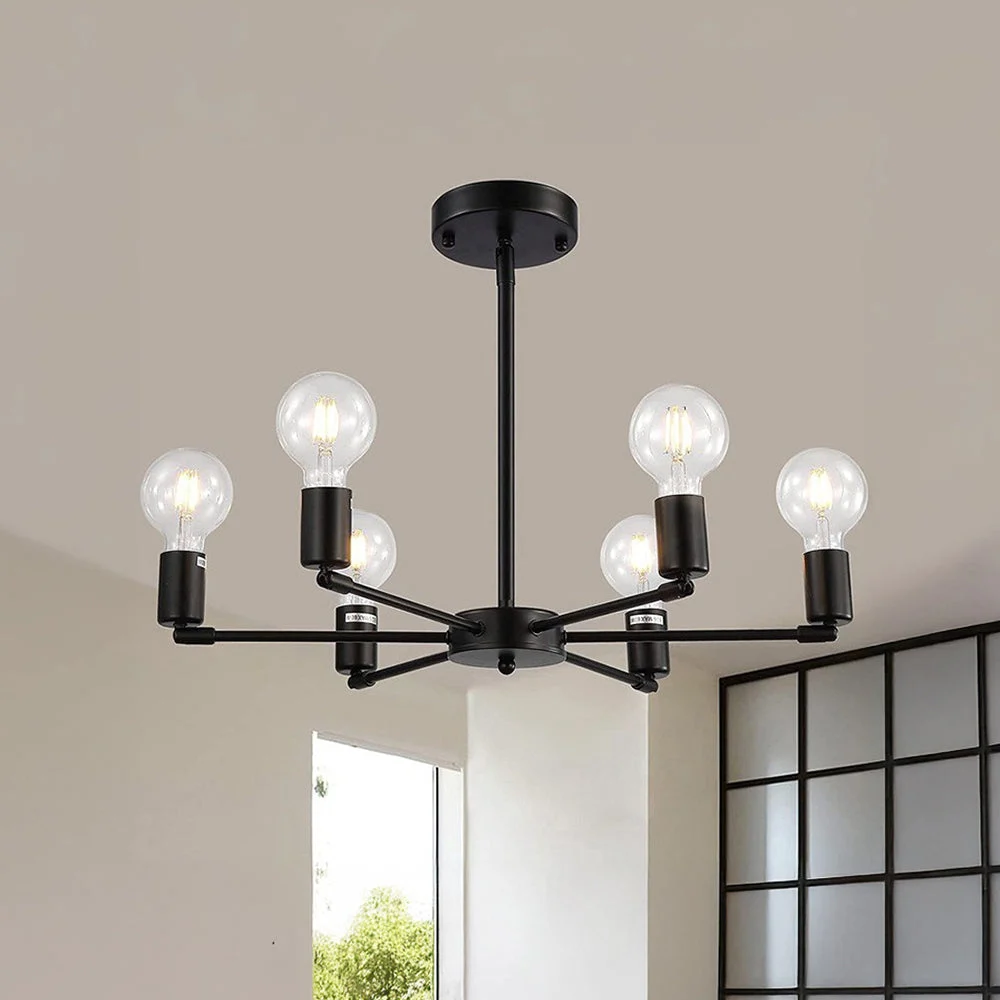 Calira - Lámpara Colgante Industrial Moderna de Hierro con 6 Luces - Diseño Minimalista para Comedor y Sala