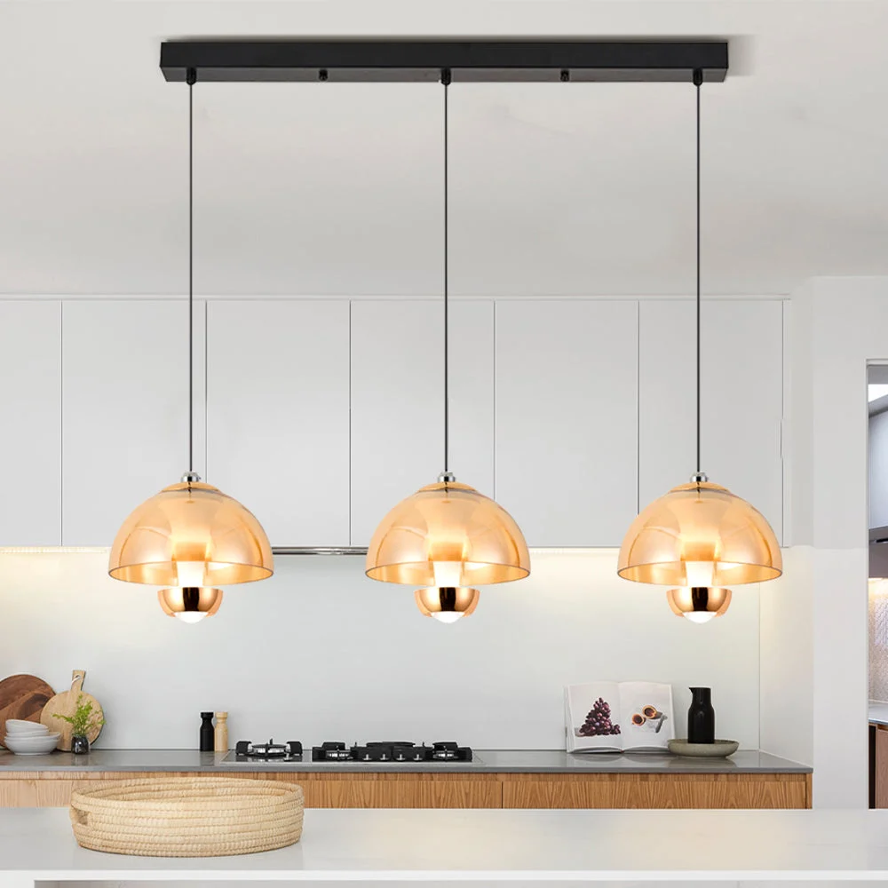 Nita - Lámpara Colgante Moderna de 3 Pantallas Ámbar para Cocina o Comedor – Ajustable y Eficiente