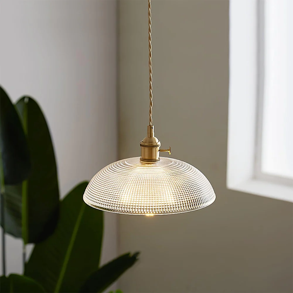 Kiona - Lámpara Colgante Vintage de Vidrio Estriado para Techo – Iluminación Elegante para Cocina y Comedor