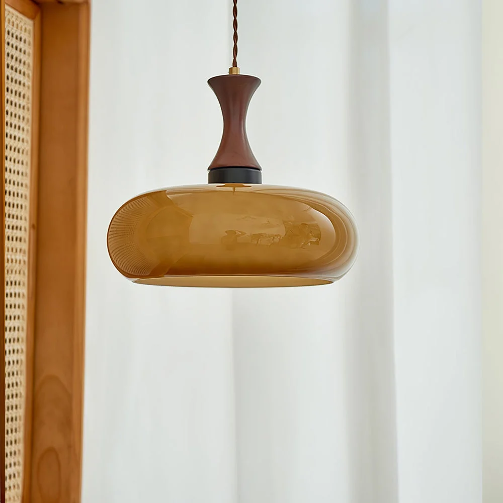 Tirena - Lámpara Colgante de Madera Amarilla con Diseño Dome – Iluminación Elegante para Cocina y Salón