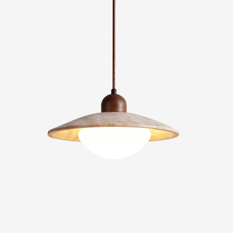 Vanea - Lámpara Colgante de Travertino y Vidrio Diseño Moderno y Rústico Ideal para Techo Beige y Blanco 25 cm Diámetro