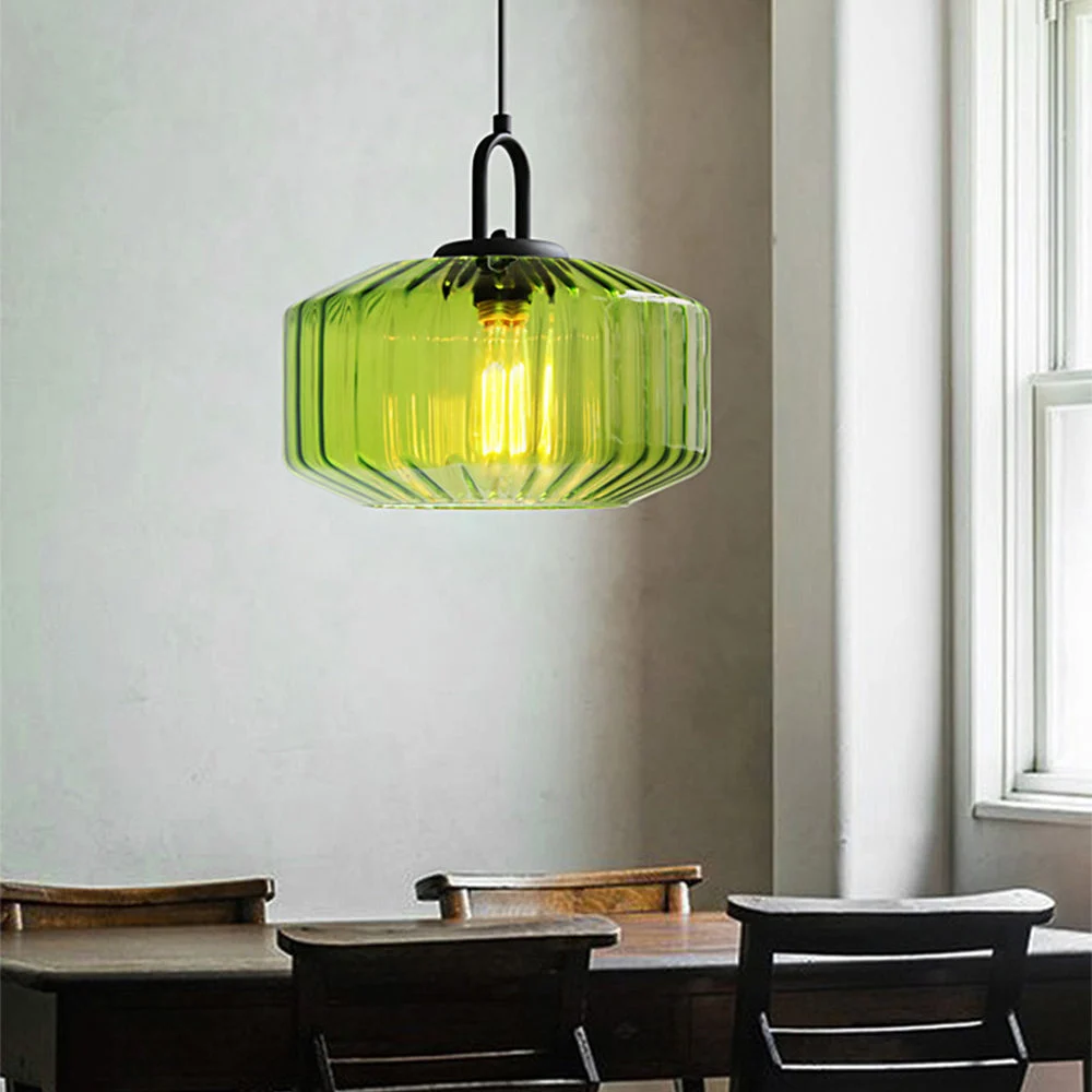 Zava - Lámpara Colgante de Vidrio Estriado Vintage – Diseño Clásico para Decoración de Interiores