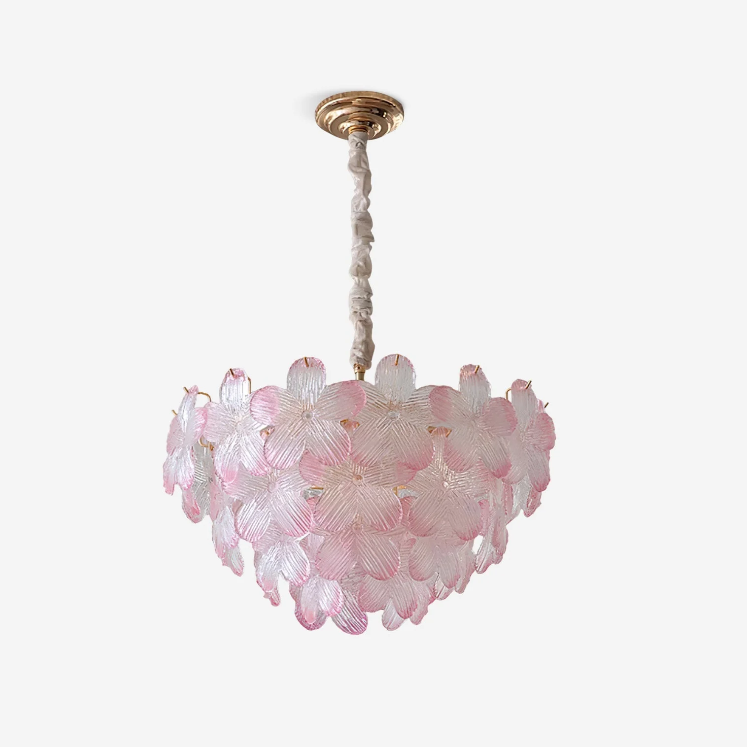 Veylo - Lámpara de Araña Floral de Vidrio Rosa y Púrpura - Diámetro 50 cm - Altura Ajustable - Diseño Moderno para Iluminación Interior