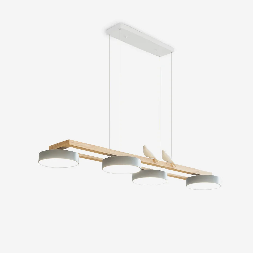 Xyrel - Lámpara de Araña - Larga con 4 Pantallas Minimalistas y Diseño Natural Aves - Ideal para Comedor y Salas de Estar