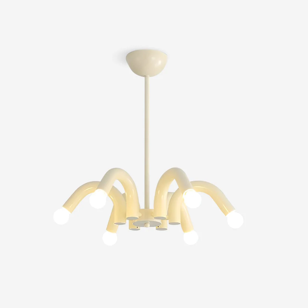 Yorin - Lámpara de Araña Techo - Moderna de 6 Luces en Beige - Diseño Curvado - Diámetro 54 cm - Ideal para Interiores