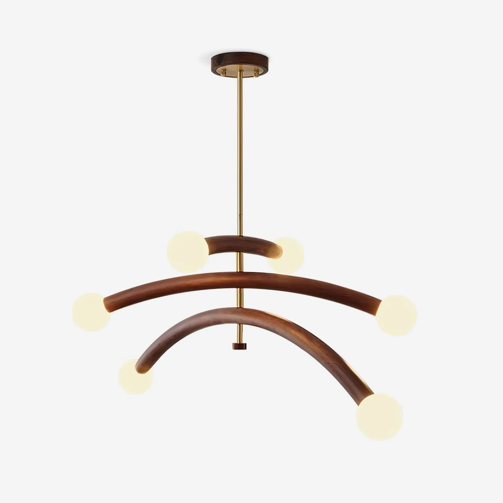 Rilyn - Lámpara de Araña Moderna de Madera y Vidrio - Acabado en Cobre - 6 Luces - Diseño Elegante para Interiores
