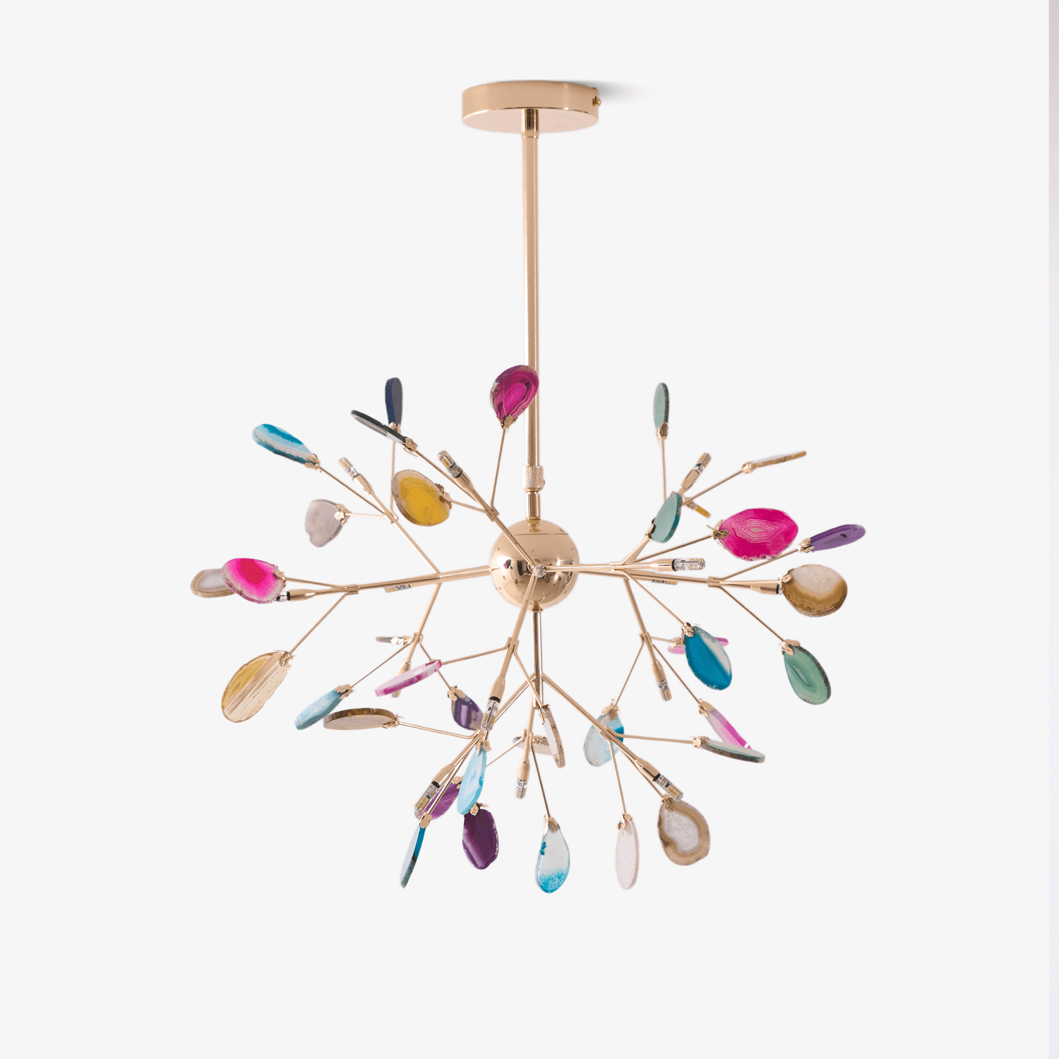 Veyro - Lámpara de Araña de Multicolor con Brazo Dorado y Altura Ajustable – Diseño Elegante para Hogar y Oficina