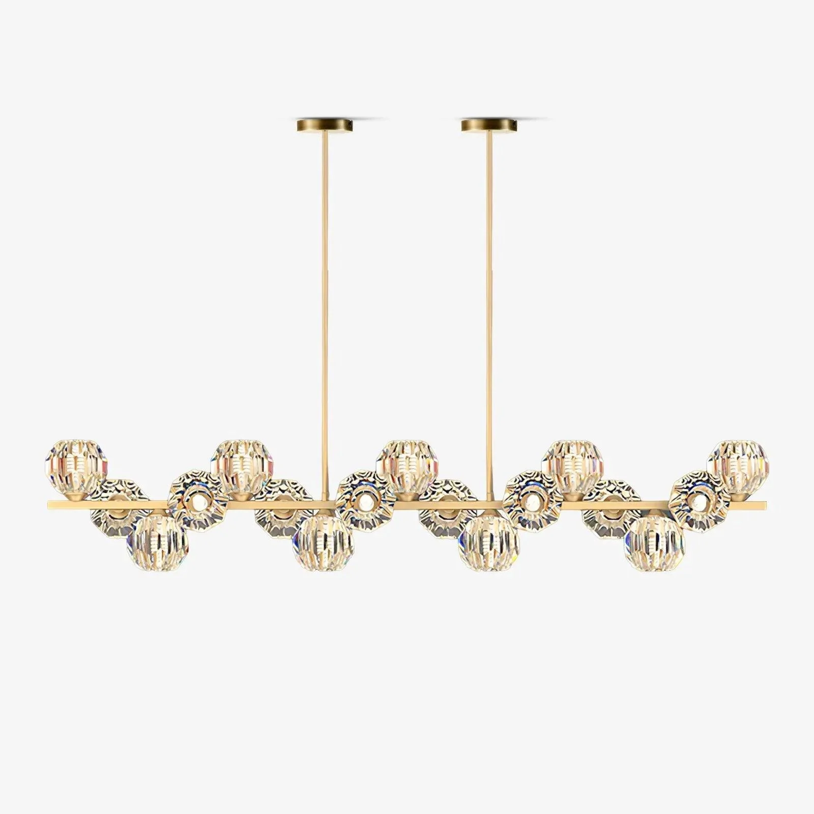 Rynel - Lámpara de Araña de Cristal con Rama de Latón y Pantallas Transparentes – Elegante y Moderna para Iluminación Interior