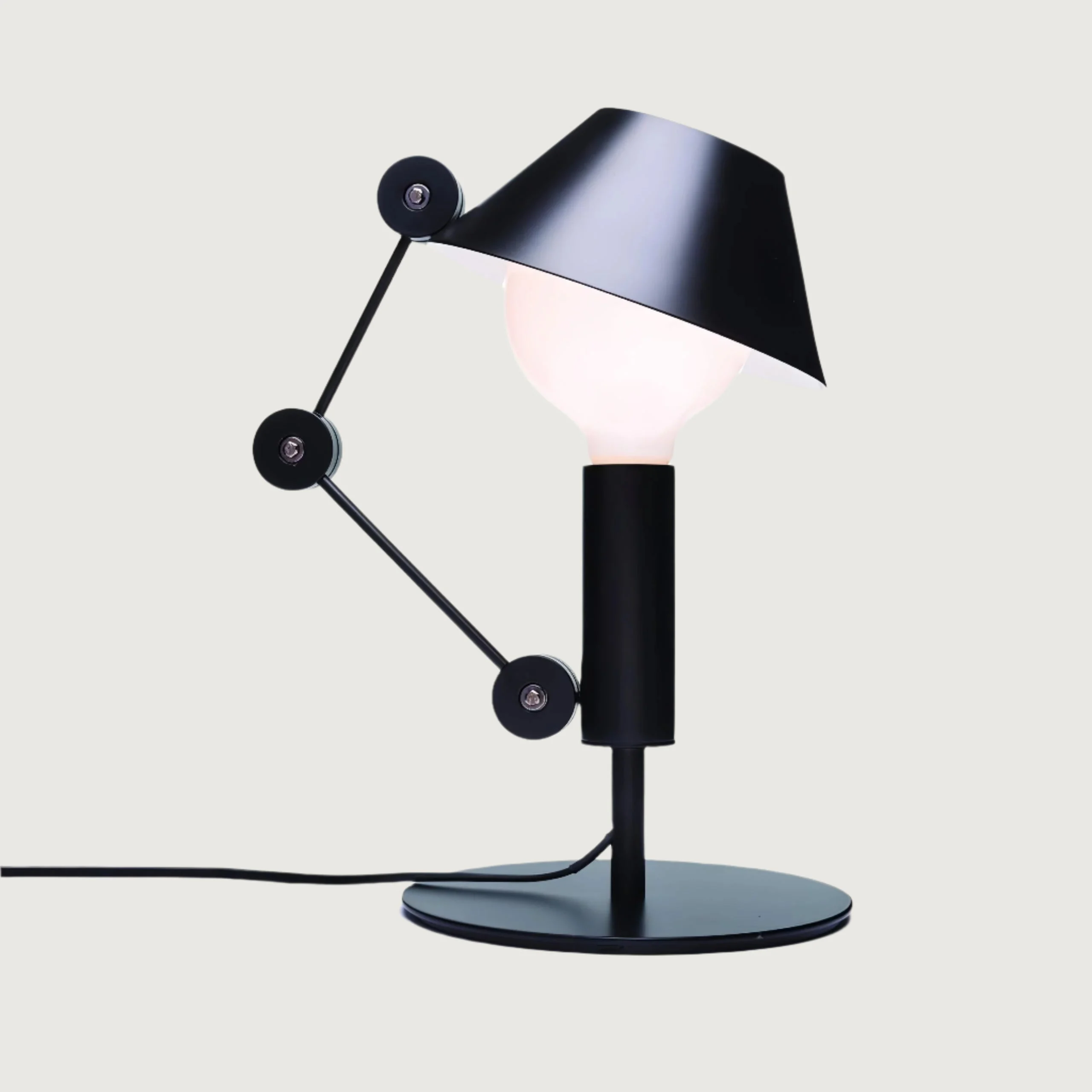 Miray - Lámpara de Mesa Articulada en Metal Negro con Pantalla Blanca – Estilo Gótico
