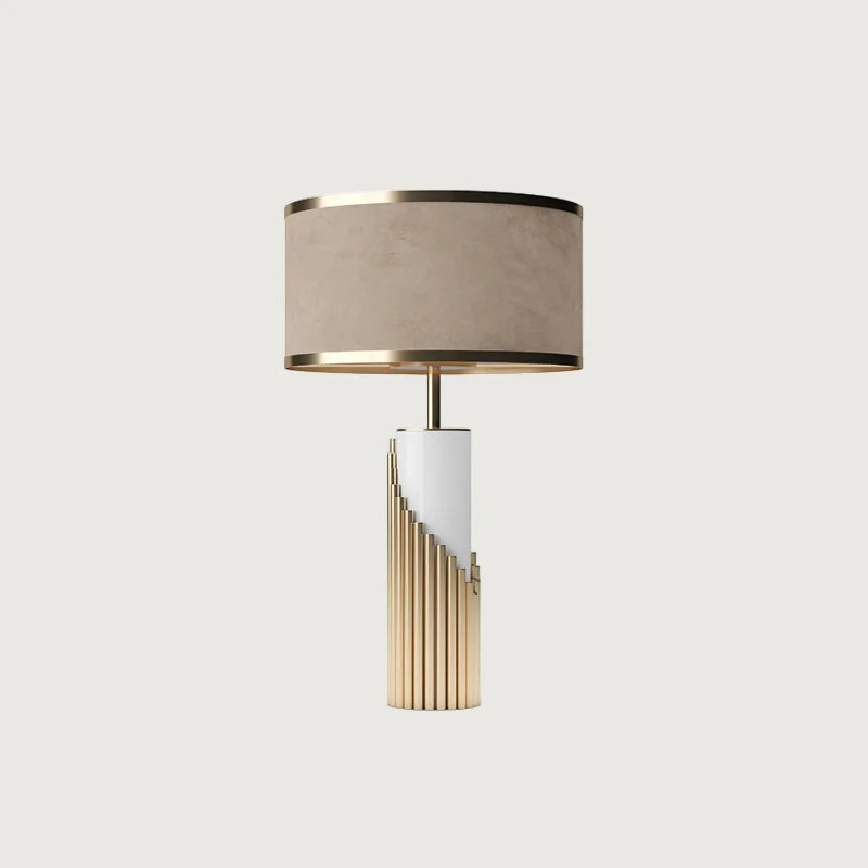 Luvra - Lámpara de Mesa Elegante Art Deco de Metal y Tela - Diseño Sofisticado para Mesita de Noche - 38 cm Diámetro - Ideal para Interiores