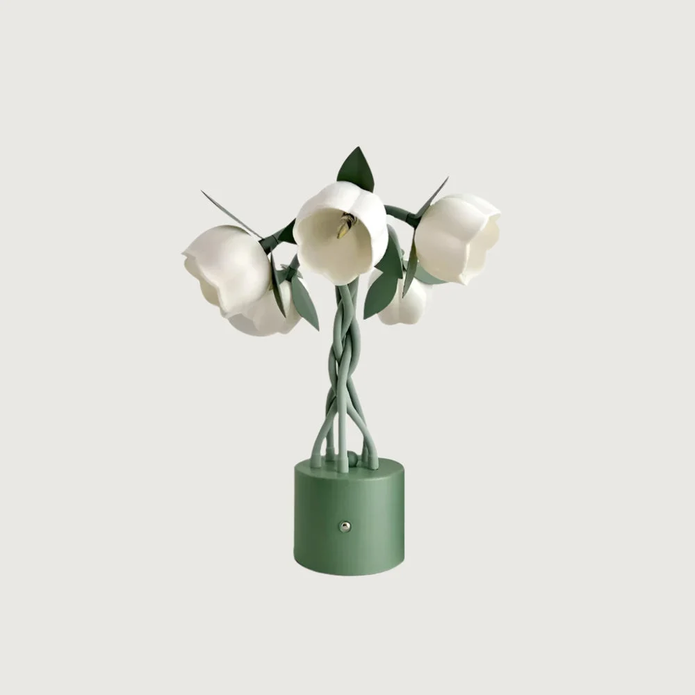 Cloril - Lámpara de Mesa Floral con Diseño Escultural y Base Verde - Luz LED