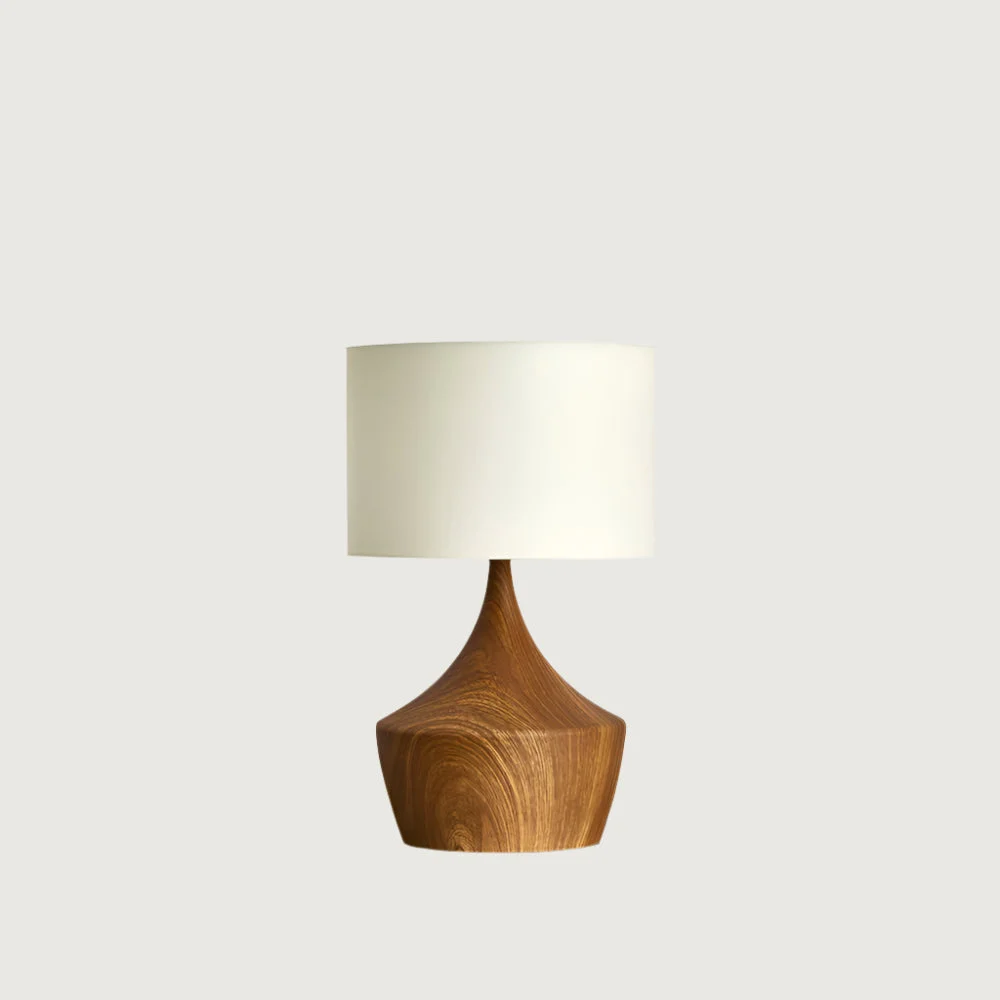 Auremi - Lámpara de Mesa de Tela y Metal - Diseño Moderno en Color Nogal - Ideal para Mesita de Noche y Sobremesa