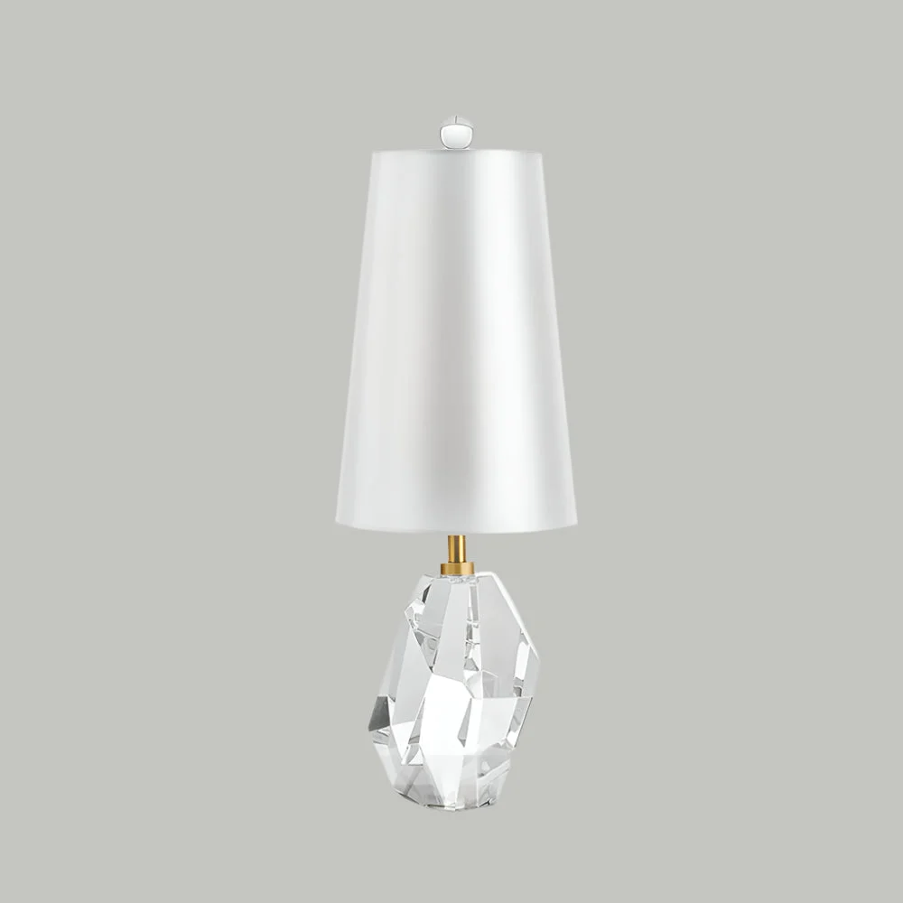 Raveza - Lámpara de Mesa de Cristal Cortado - Diseño Moderno con Pantalla Blanca - Ideal para Mesitas de Noche y Espacios Reducidos