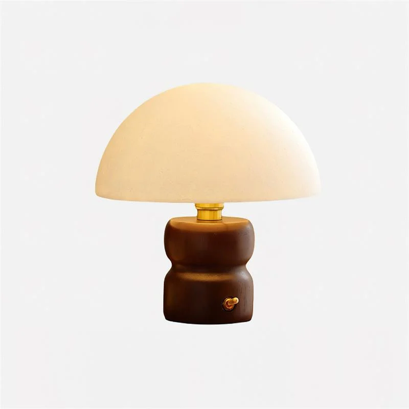 Zureo - Lámpara de Mesa Moderna Redondeada con Base de Madera en Blanco y Dorado - Ideal para Mesitas de Noche y Decoración Minimalista