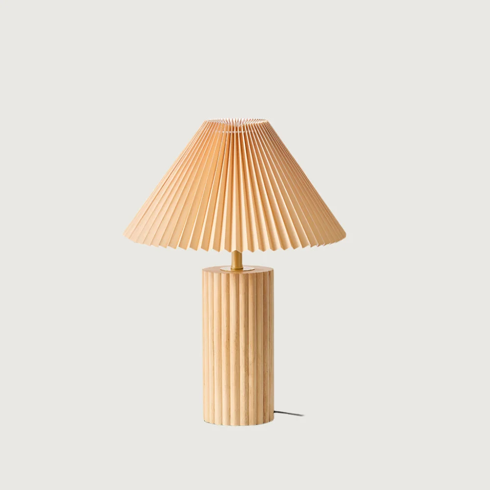 Aureny - Lámpara de Mesa Moderna con Base de Madera - 35cm Diámetro - Ideal para Mesitas de Noche y Decoración Interior