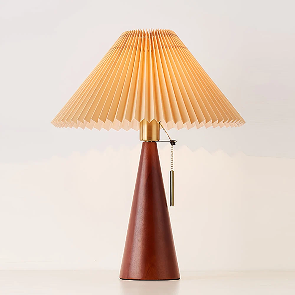 Olune - Lámpara de Mesa Moderna con Base de Madera y Pantalla de Lino - Diseño Contemporáneo