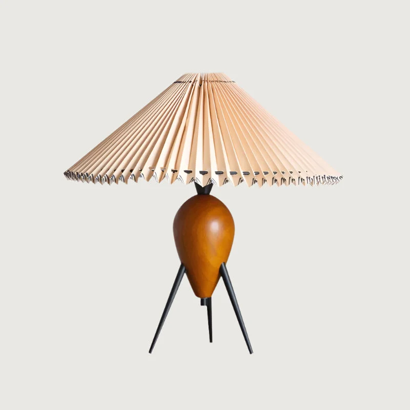 Zavira - Lámpara de Mesa Moderna con Base de Madera y Pantalla de Tela - Diseño Industrial Tripode