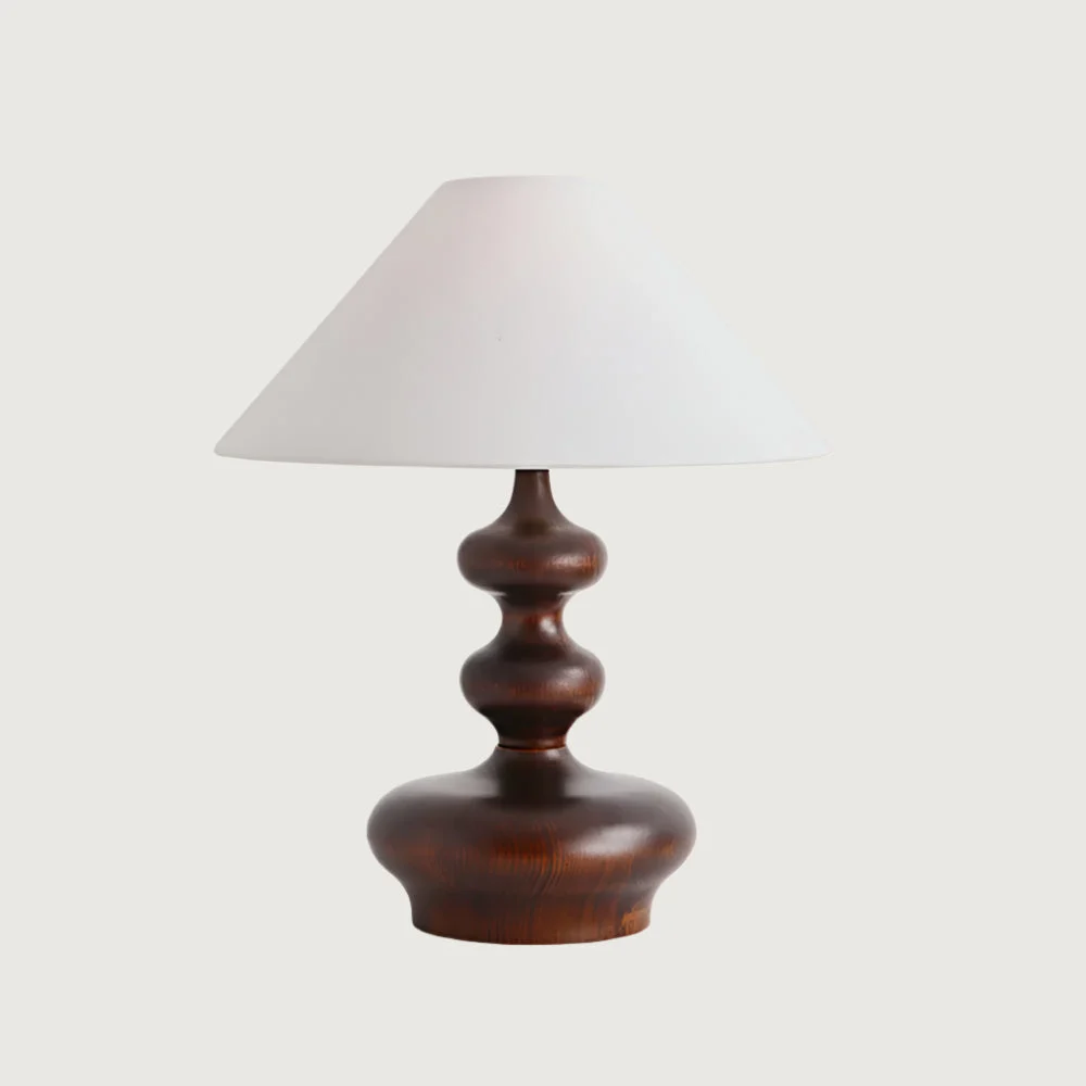 Mirvia - Lámpara de Mesa Moderna con Base de Madera y Pantalla de Tela - Diseño Vintage