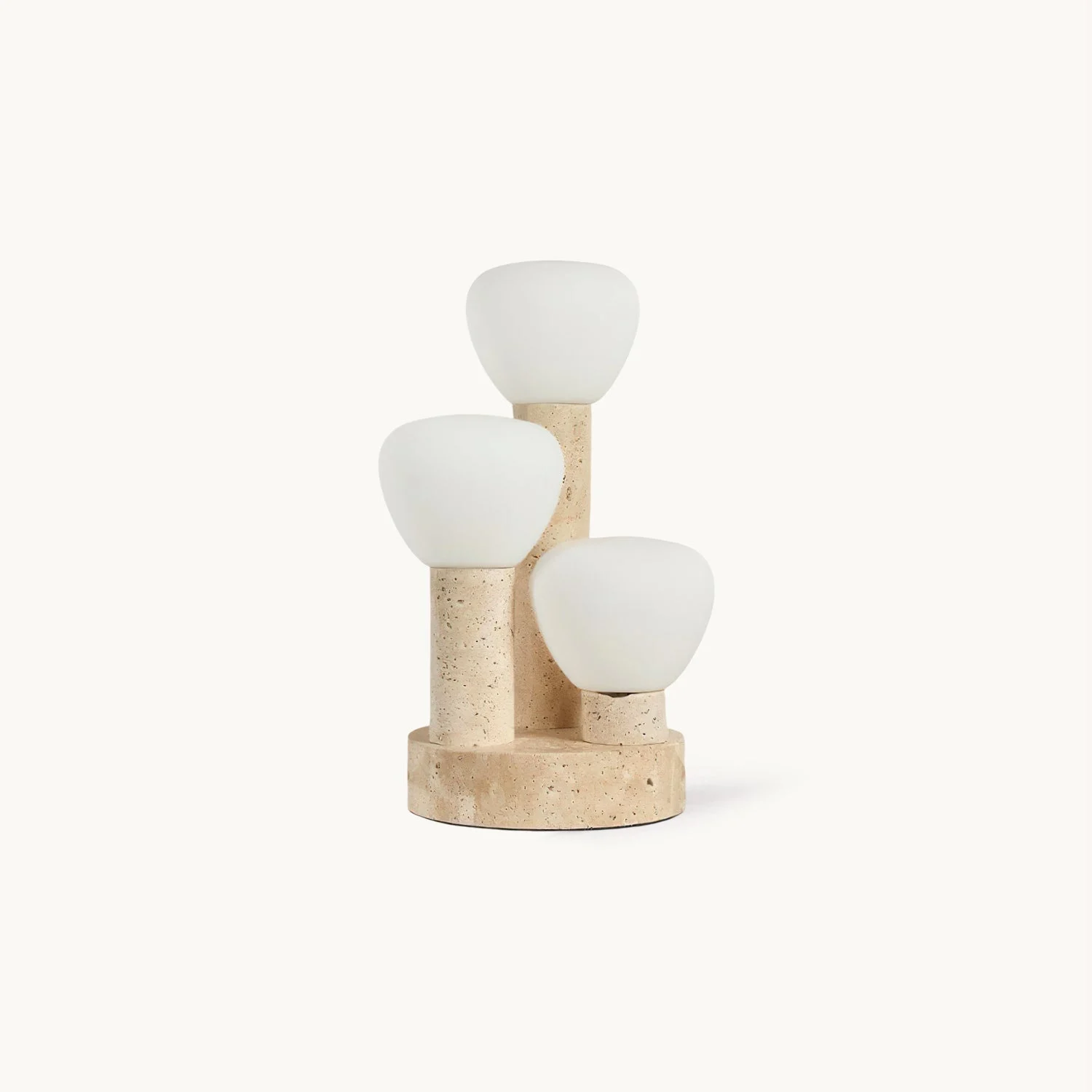 Colir - Lámpara de Mesa Moderna con Pantalla de Vidrio y Base de Travertino - 25 cm Diámetro - Beige y Blanco - Ideal para Mesitas de Noche