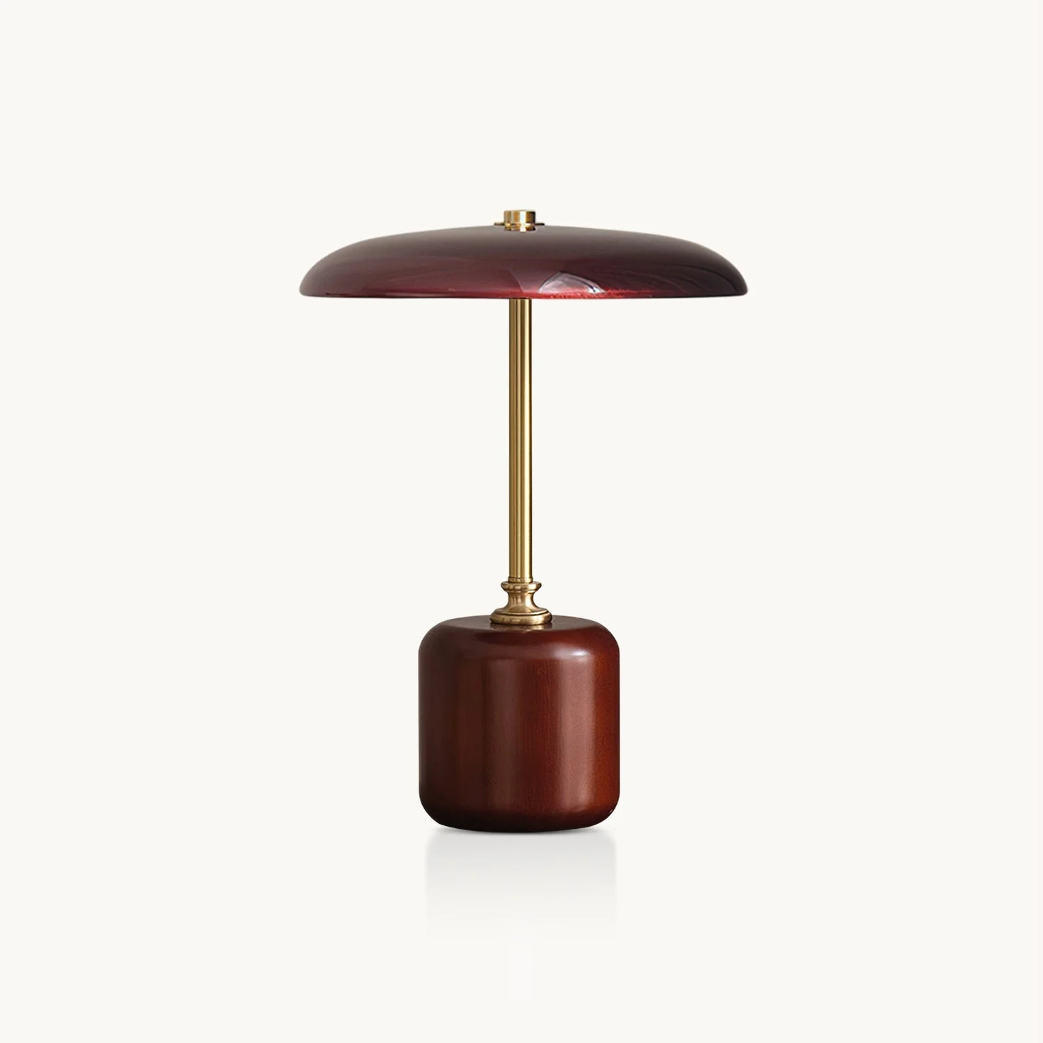 Elino - Lámpara de Mesa Moderna de Brass y Madera con Pantalla Roja y Gris - Iluminación Interior Elegante para Mesita de Noche