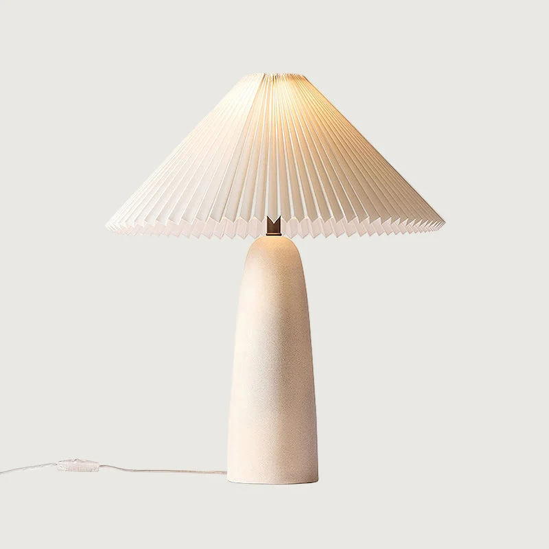 Nolun - Lámpara de Mesa Moderna de Cerámica Beige y Verde con Pantalla Plisada para Escritorio y Mesita de Noche