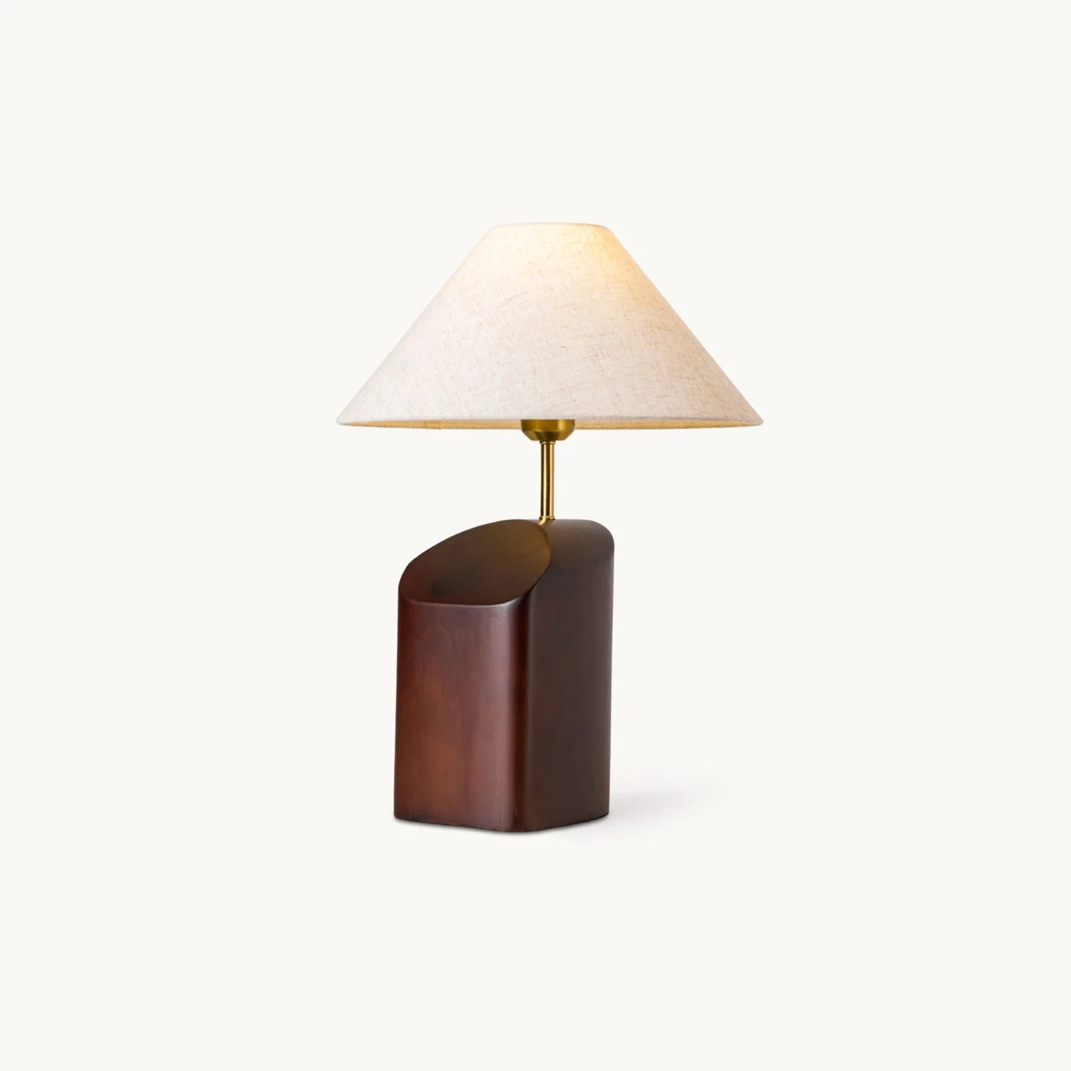 Mirva - Lámpara de Mesa Moderna de Madera de Nogal con Pantalla de Tela Blanca – Diseño Escultural