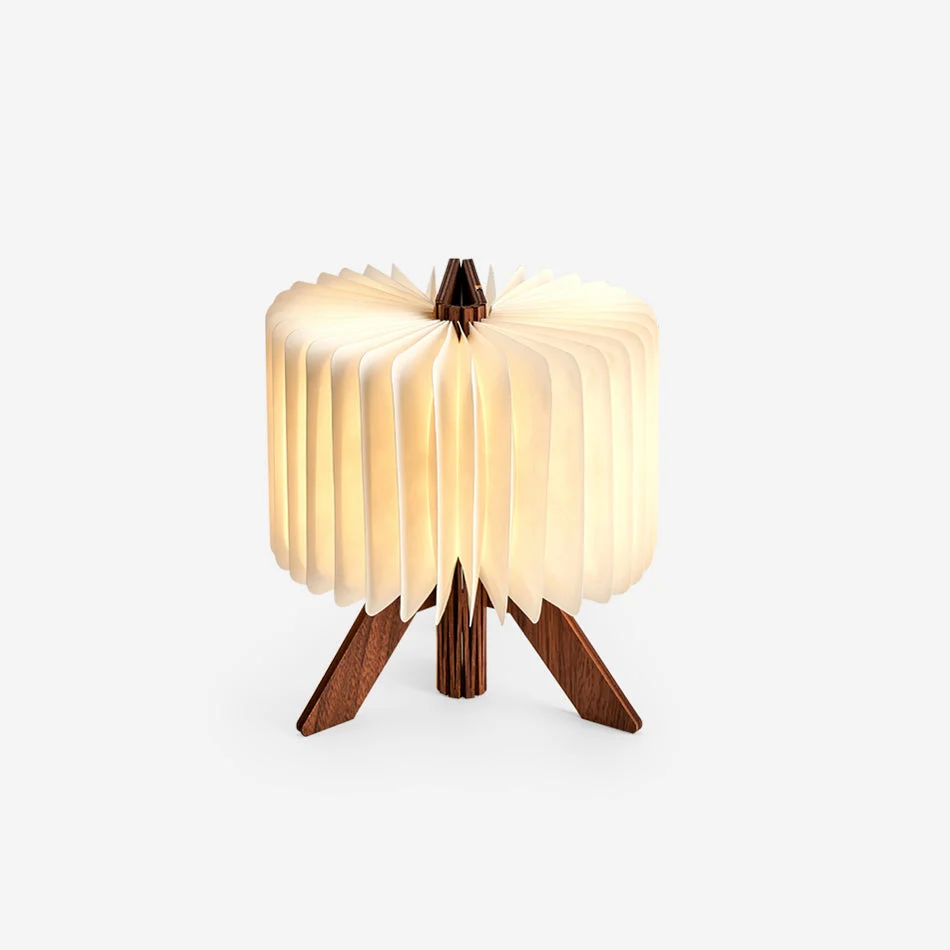Aurvo - Lámpara de Mesa Plegable de Madera y Pantalla de Papel DuPont – Diseño Moderno y Funcional para Mesita de Noche