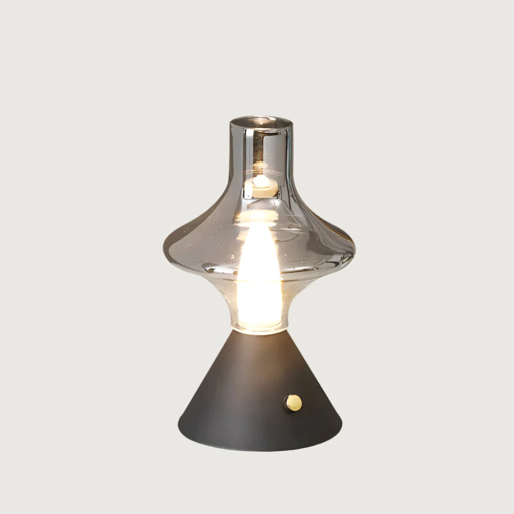 Rivra - Lámpara de Mesa Vintage Recargable LED - Diseño de Teatro - Metal y Vidrio - Batería 2000 mAh - Ideal para Interior