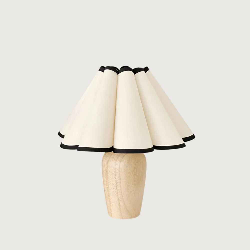 Tivone - Lámpara de Mesa Vintage con Pantalla Acanalada y Base de Madera - Iluminación Elegante para el Hogar