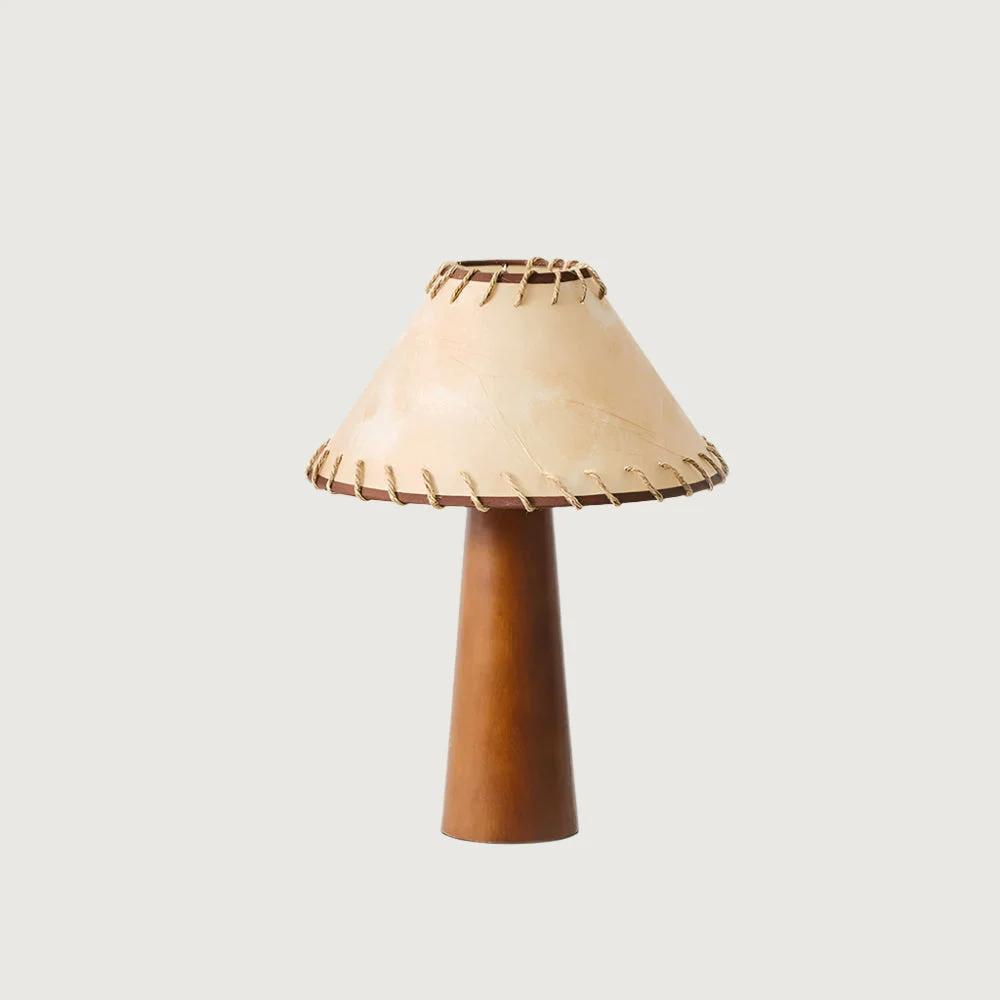Halena - Lámpara de Mesa Vintage de Madera con Pantalla de Tela - Diseño Clásico y Elegante