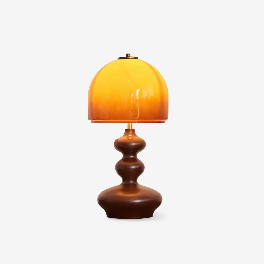 Orlio - Lámpara de Mesa con Base de Madera y Pantalla de Vidrio Caramelo – Diseño Moderno Retro para Iluminación Interior