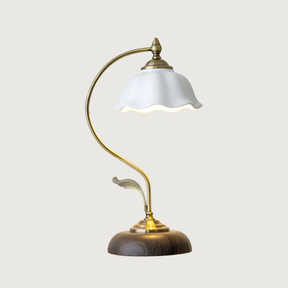Neyra - Lámpara de Mesa de Cerámica Blanca con Pantalla Floral y Control Táctil – Ideal para Escritorios y Mesas de Noche