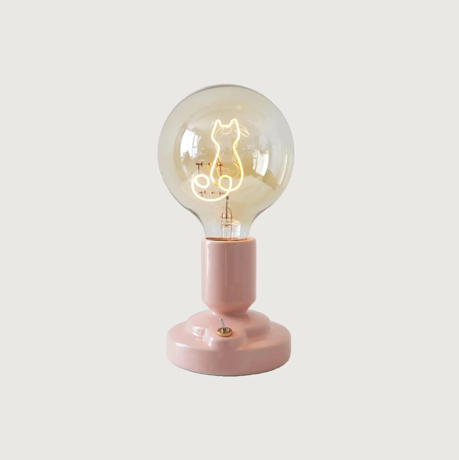 Selin - Lámpara de Mesa de Cerámica Rosa Estilo Nórdico con Diseño de Gato y Batería Integrada - Ideal para Mesita de Noche o Escritorio