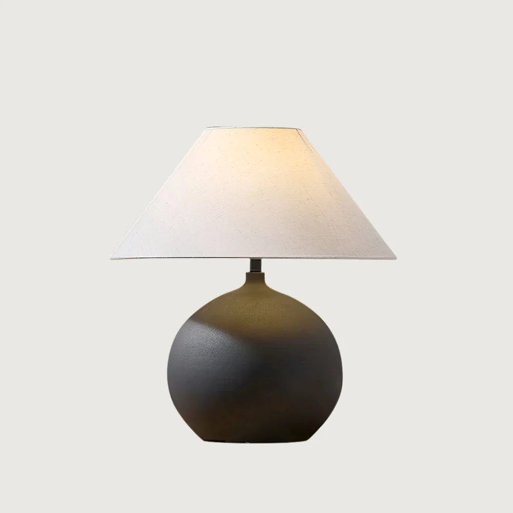 Halior - Lámpara de Mesa de Cerámica con Pantalla de Lino Gris - Diseño Clásico y Elegante para Mesita de Noche
