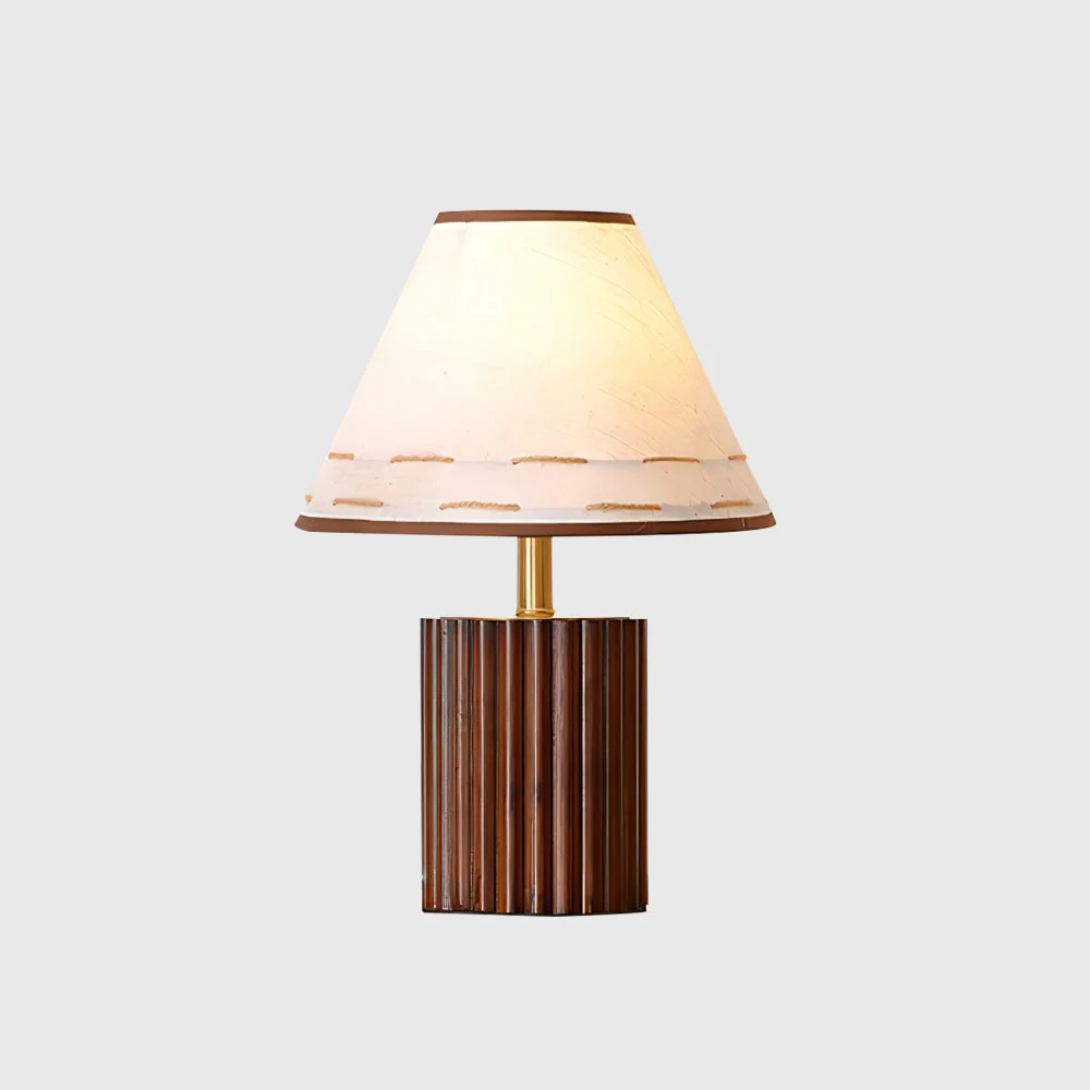 Curil - Lámpara de Mesa de Madera con Pantalla Artesanal y Base Cilíndrica