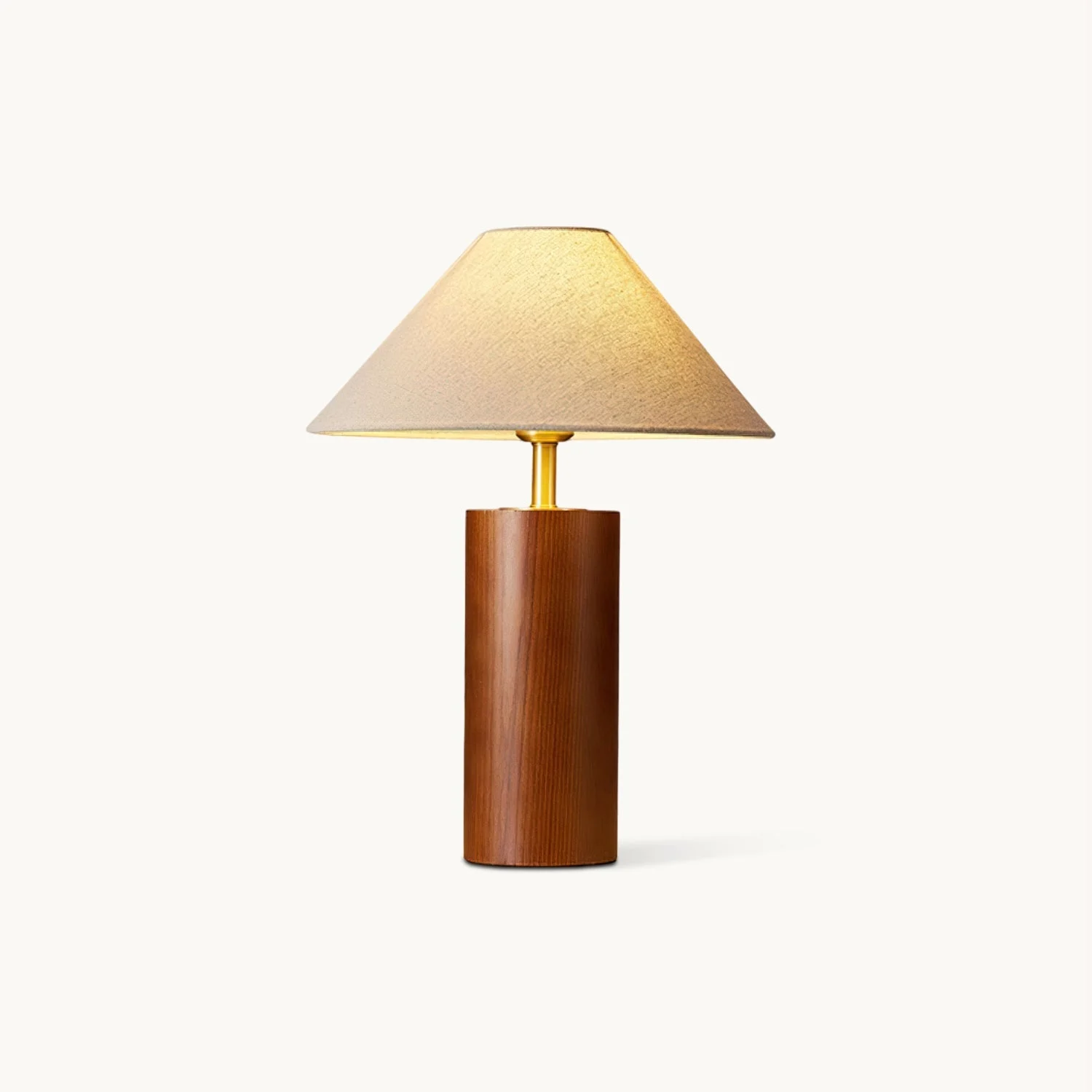 Alura - Lámpara de Mesa de Madera con Pantalla Beige y Base de Latón - Estilo Moderno - Diámetro 35 cm - Ideal para Mesitas de Noche