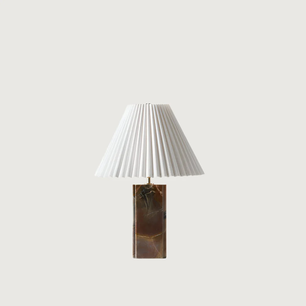 Veltra - Lámpara de Mesa de Mármol con Pantalla de Tela Plisada - Iluminación Elegante para Hogar y Oficina
