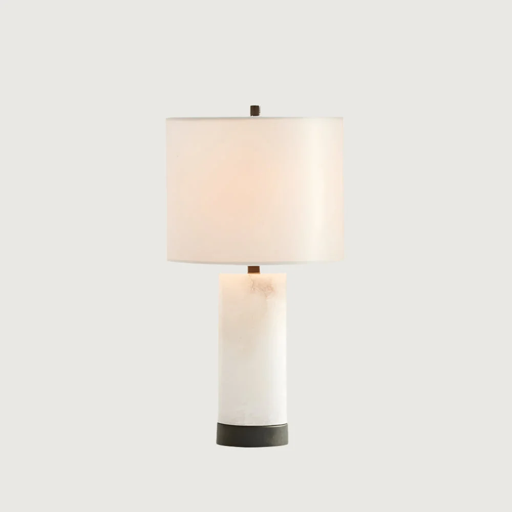 Selur - Lámpara de Mesa de Mármol Blanco con Pantalla de Lino - Elegante Lámpara Sobremesa para Decoración y Iluminación Interior
