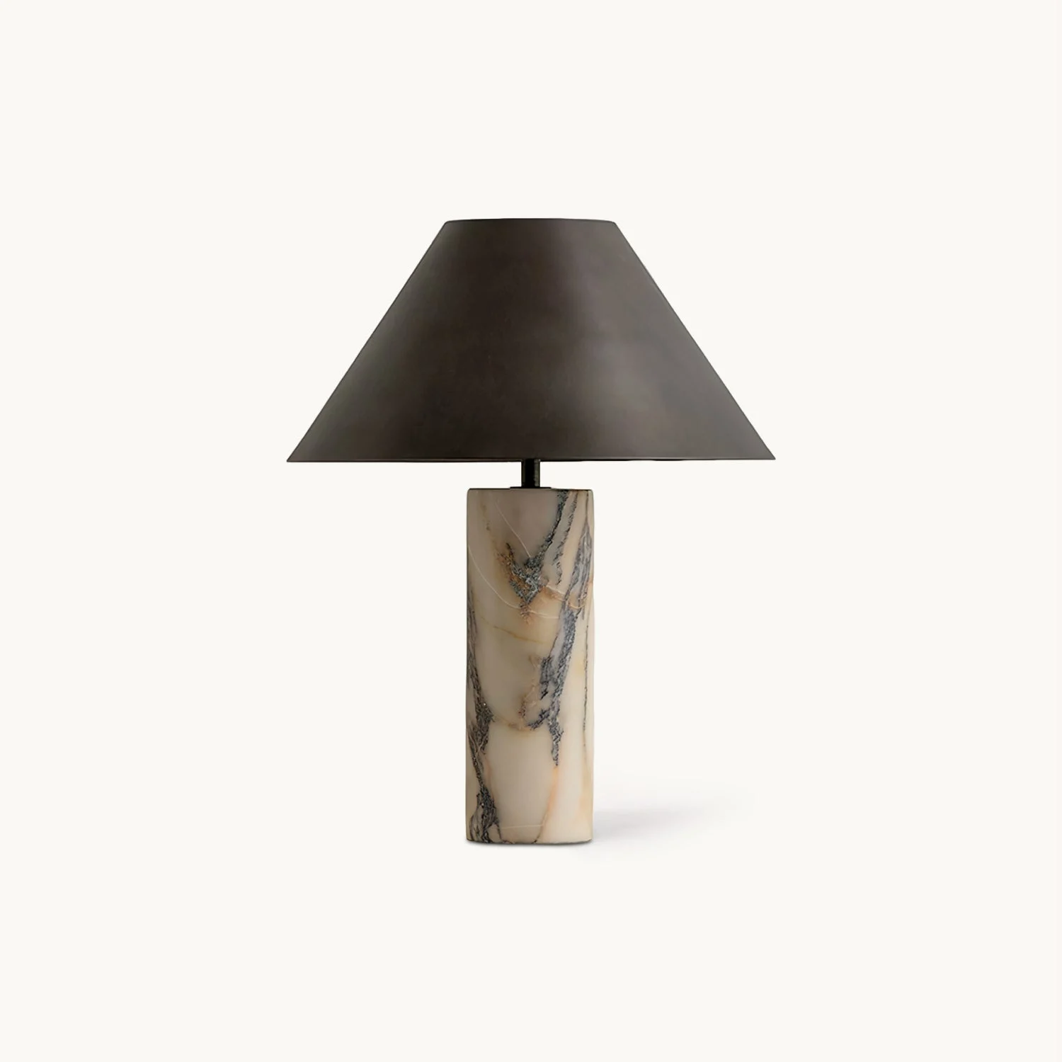 Solva - Lámpara de Mesa de Mármol Blanco con Pantalla de Tela Negra – Diseño Moderno